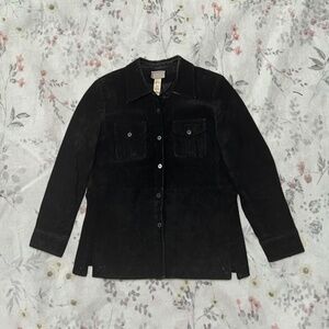 Y2k Vintage Black Suede Liz Claiborne Button Up Jacket Shacket Downtown Girl